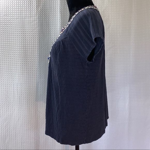 Lucky Brand Embroidered & Embellished Navy Top - Picture 3 of 6